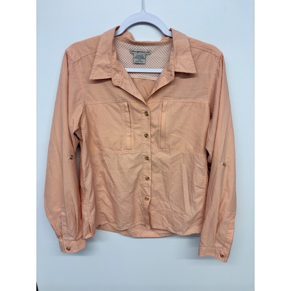 Gorpcore Hiking Button Down Shirt Long Sleeve ExOfficio Women L Orange Airflow